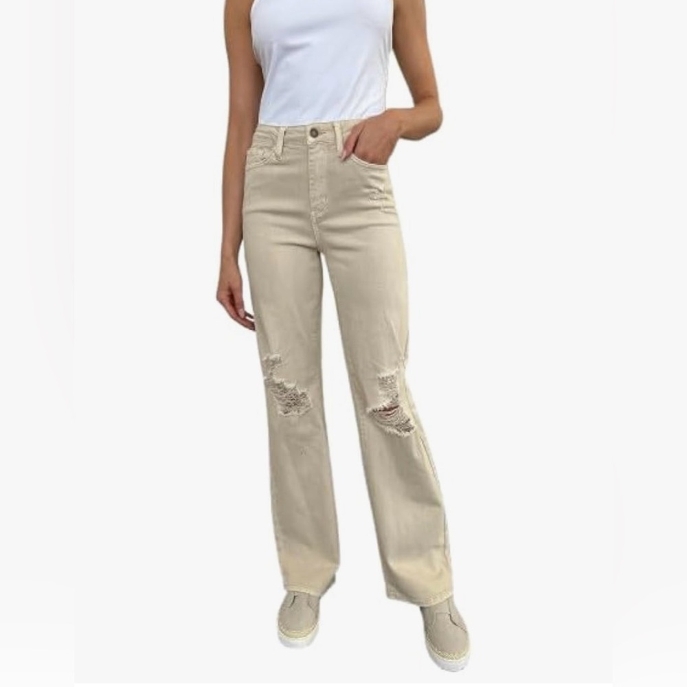 Judy Blue Sandy Toes High Rise Ivory Women's Distressed Jeans 
Size 5/27